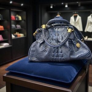 Brahmin Blue Embossed Leather Satchel